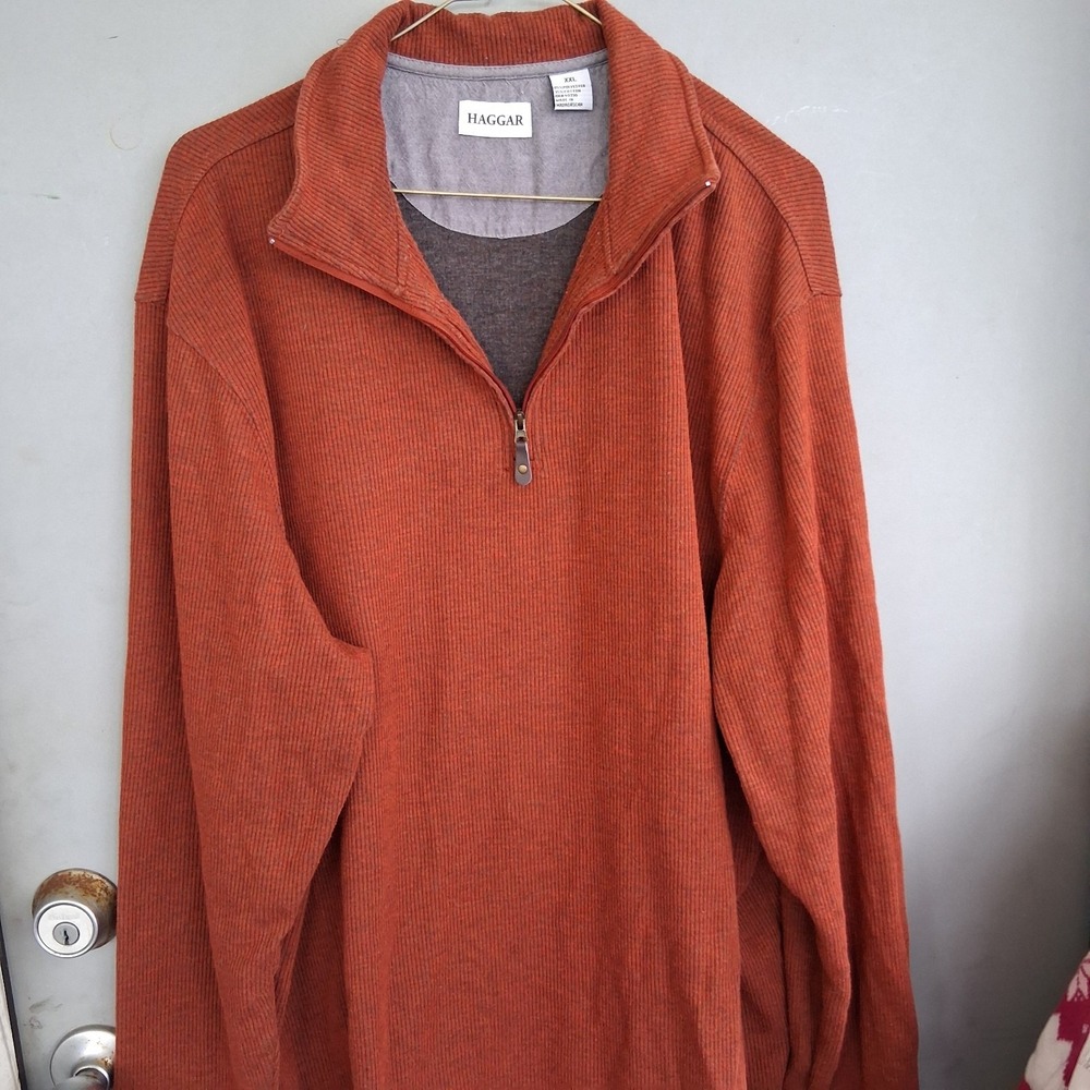 Mens Burnt Orange Pullover Quarter Zip Ribbed Henley 2X XXL EUC
